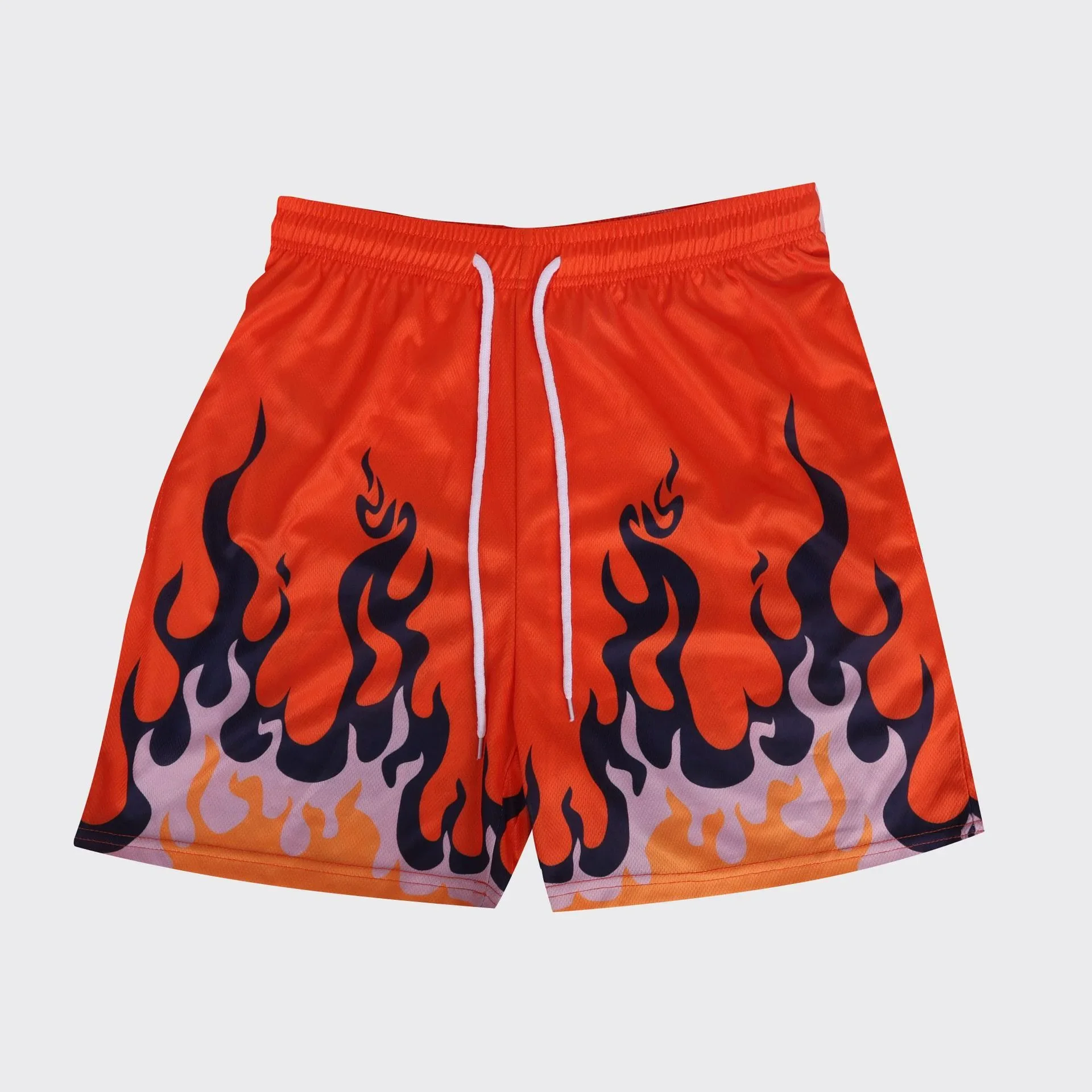 Loose Men's Basketball Shorts Quick Dry Mesh American Flame Print Street Hip Hop Sporty Quadrapartite Pants Skateboard Long Pant