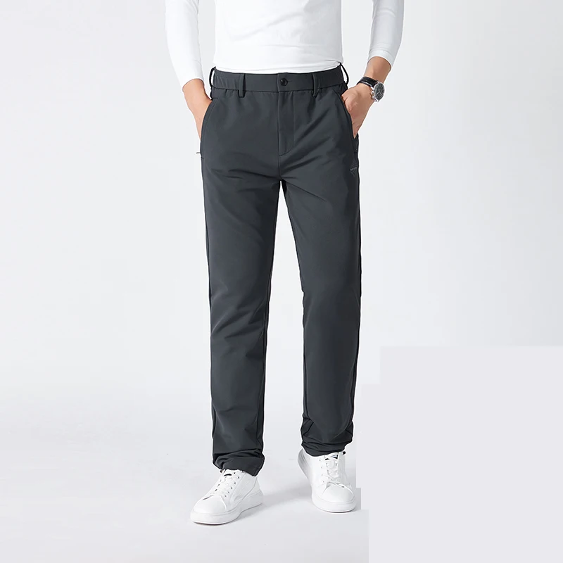 

Autumn Winter Men Clothing Light Elastic Casual Solid Pants Soft Anti-wrinkle Mid Straight Daily Business Black Pants Men