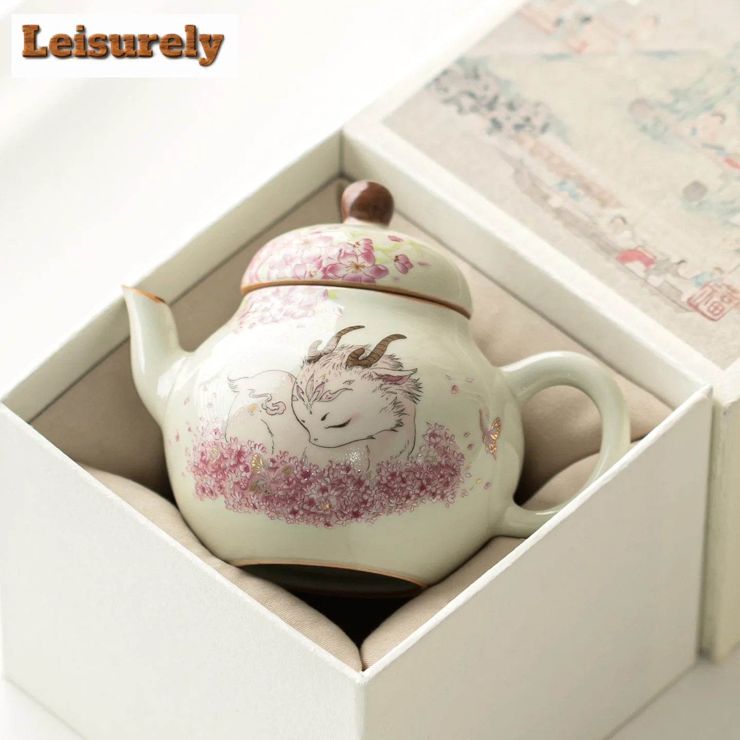 Plant Ash Deer and Flower Teapot Aesthetic Tea Infuser Pot Household Tea Making Kettle with Ball Hole for Tea Accessories Gift