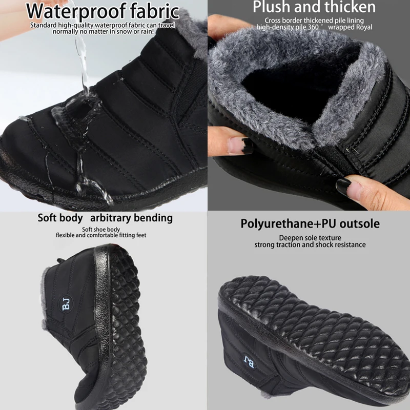 Winter Plush Boots for Men Waterproof Snow Boots Warm Fur Women's Ankle Non-Slip Casual Sneakers Hiking Shoes men sneakers outdoor boots