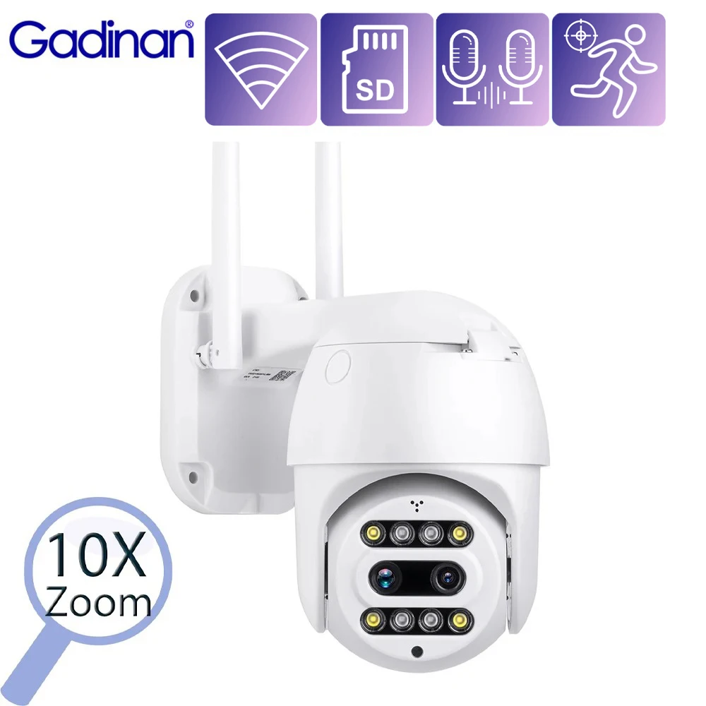 

Gadinan 3MP PTZ Wifi IP Camera Outdoor Waterproof Intelligent Dual Light alarm AI Human Detection 10X Digital Zoom Two-way Audio