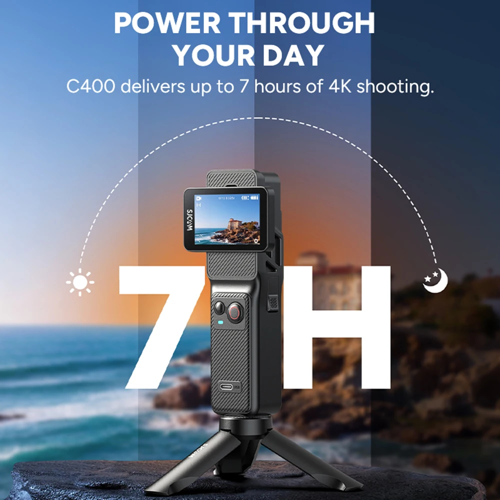 SJCAM C400 핸들 회전식 화면 모듈형 미니 액션 카메라 6축 안정기 방수 케이스 2.4G 5G Wifi 추가 액세서리