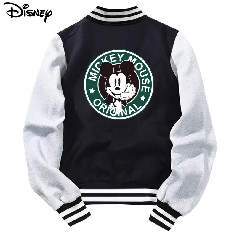 Disney 2022 New Arrival Rib Sleeve Cotton Top Fashion Logo Mickey Mouse Print Casual Bomber Baseball Jacket Loose Cardigan Coat [fila] f logo baseball cap fs3cpc5203x ina