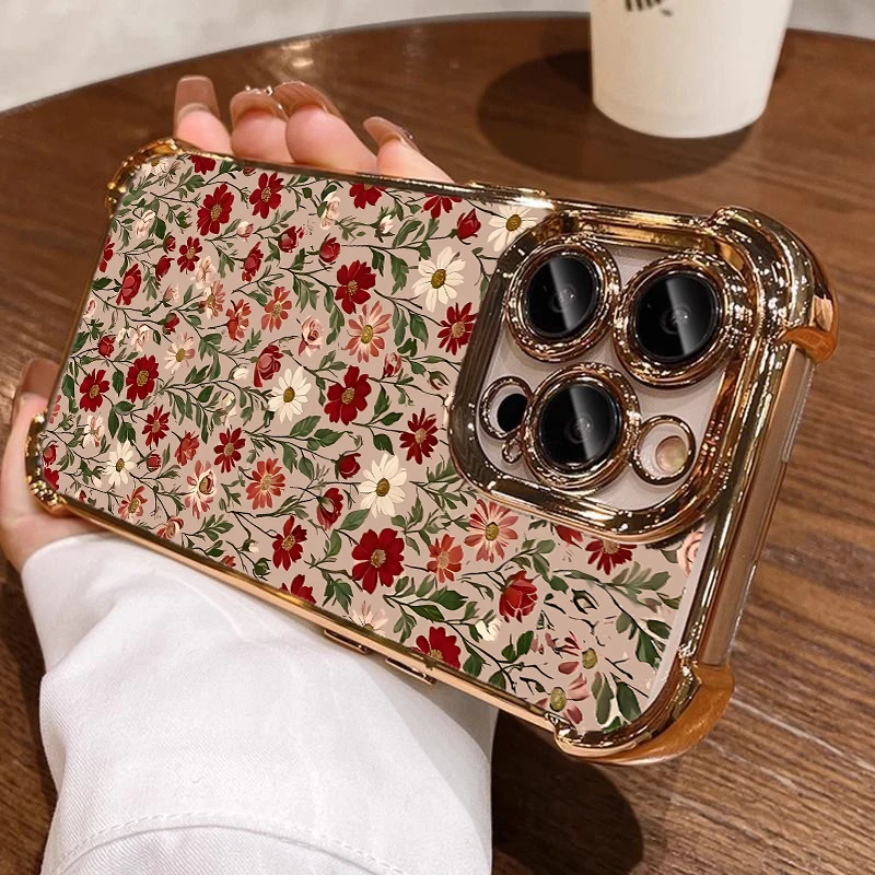 Floral Electroplated Edge TPU Clear Case - Elegant and Durable Phone Protection