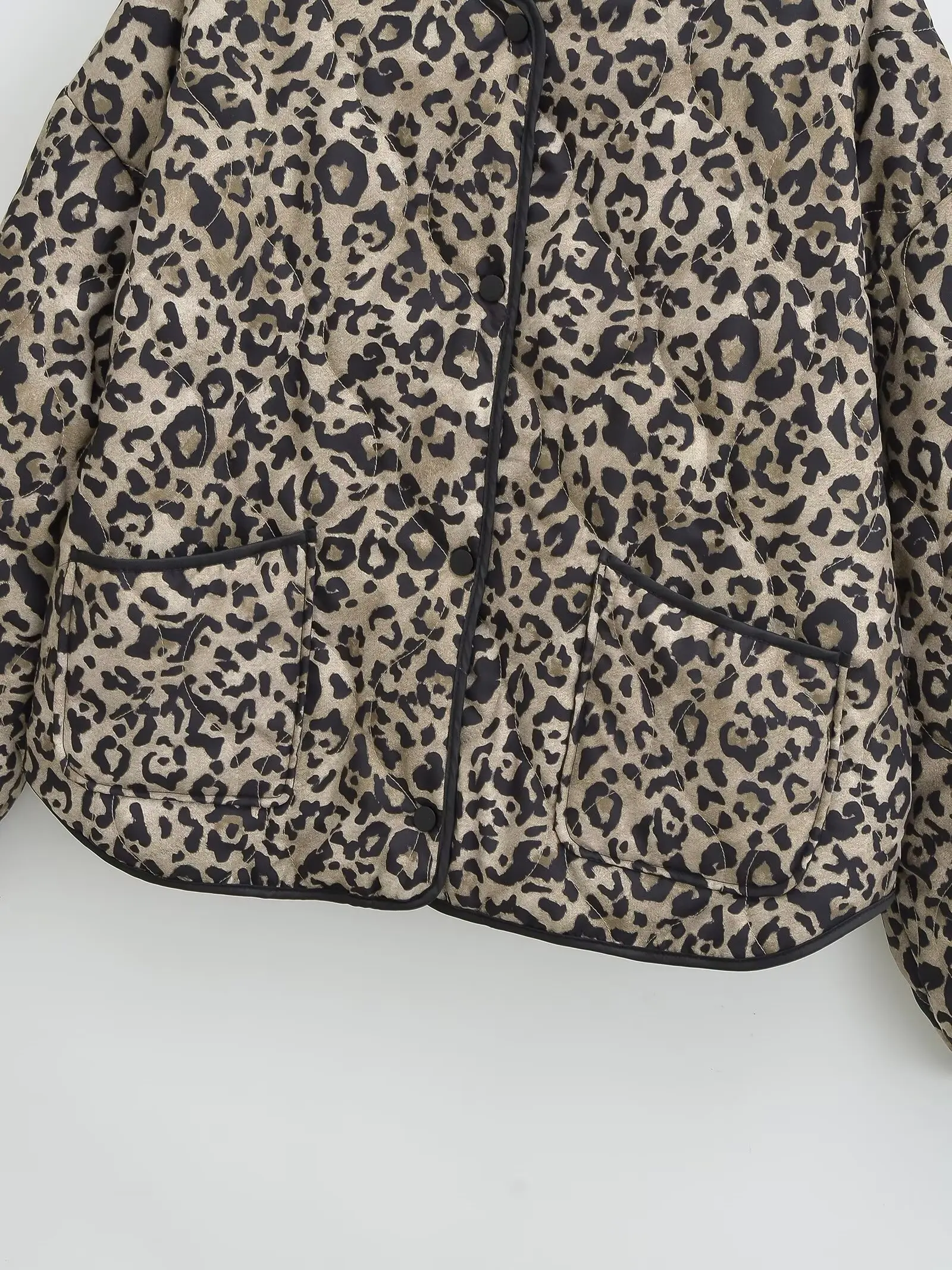 TRAF Leopard Print Jackets for Women Coats Oversized Jackets Woman 2024 Snap Button Overcoat Female Long Sleeve Women's Jacket 5