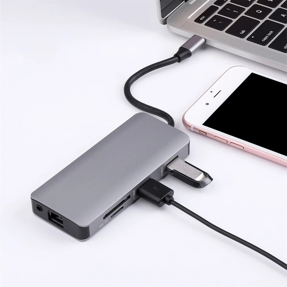 RJ-45 VGA HDMI 호환 포트 멀티포트 어댑터, 9-in-1 C타입 허브, 노트북용 SD 카드 리더, USB C PD 100W 포트, 2 USB3.0 및 1 USB C