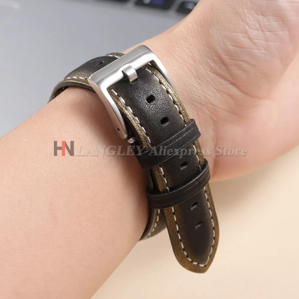 Vintage Oil Wax Leather Watch Strap with Quick Release - 20mm/22mm, Unisex Sport Bracelet