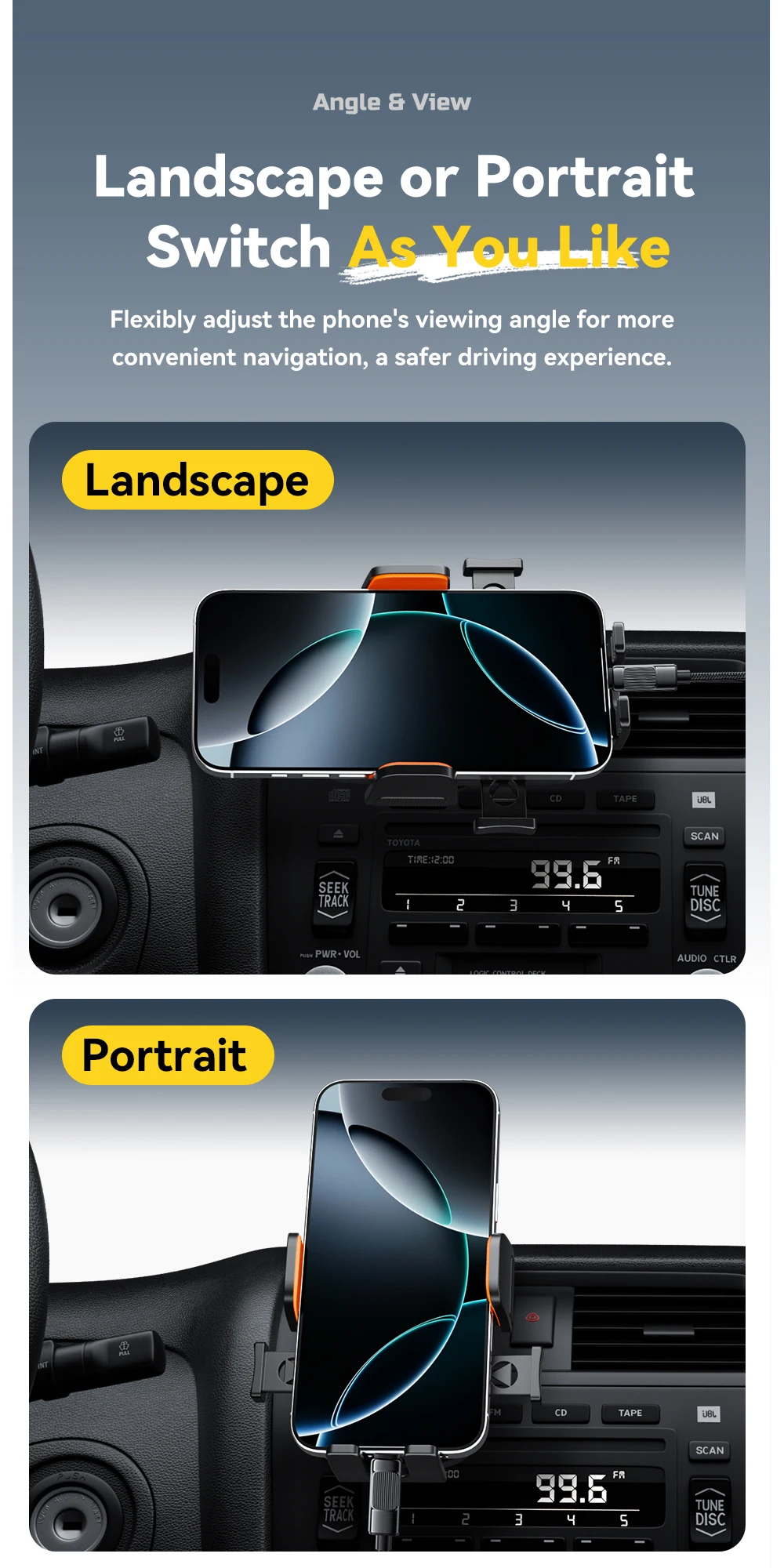 360°Rotating Car Phone Holder One-touch locking Air Vent Clip Universal Phone St