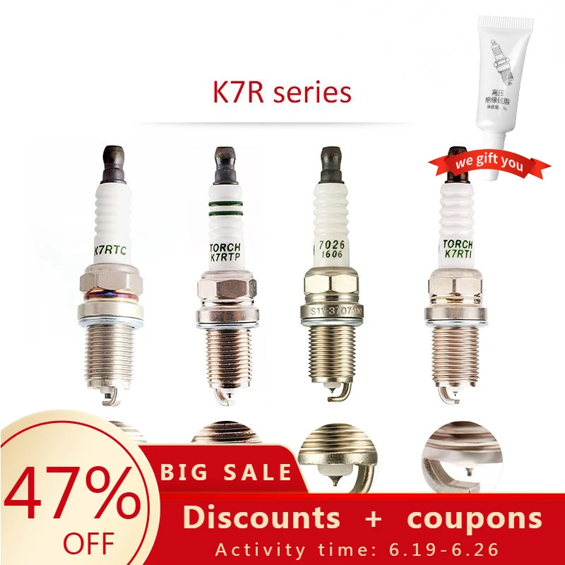 4pcs/6pcs 중국 원래 점화 플러그 TORCH K7R 시리즈 K7RTC/K7RTIP/K7RTI/7026/FR7DP DEG