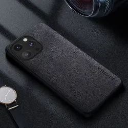 Premium Luxury Leather Phone Case - Retro Business Style Solid Color - 13 Pro Max (Black)