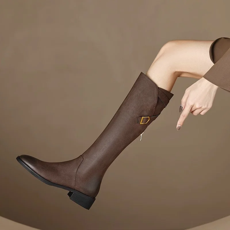 Women Fashion Knee Boots Women Autumn Winter Fur Zip High Heels Boots Classics Retro Knee Length Platform Knight Botas De Mujer
