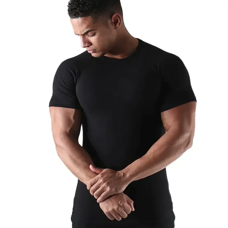 

A3431 Men Short sleeve black Solid Cotton T-shirt Gyms Fitness Bodybuilding Workout t shirts Male Summer Casual Slim Tee Tops