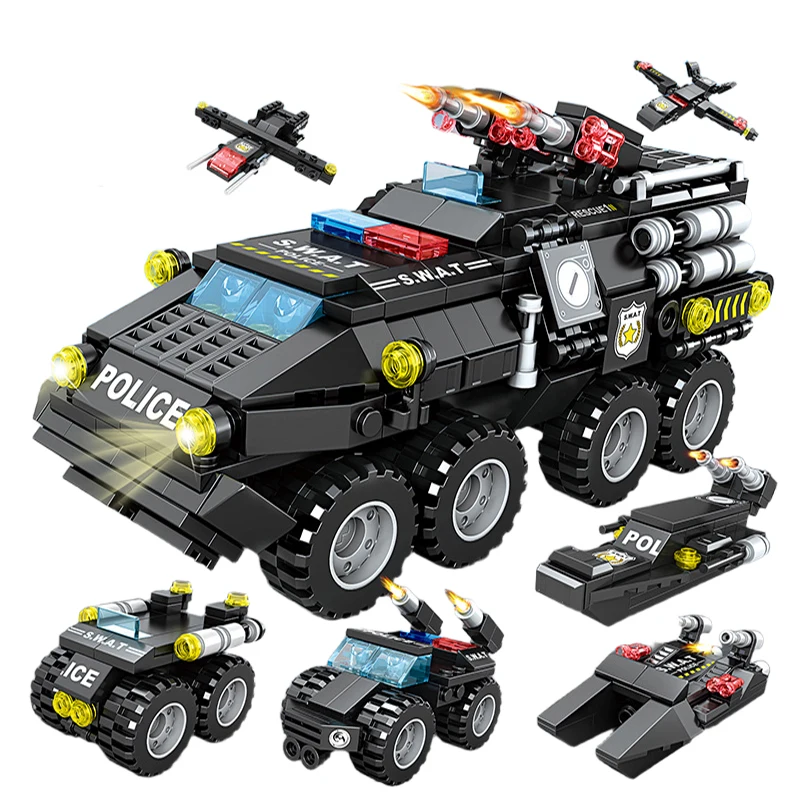 8 in 1 SWAT Tiger Building Blocks Armored Vehicle Combat Military Construction T