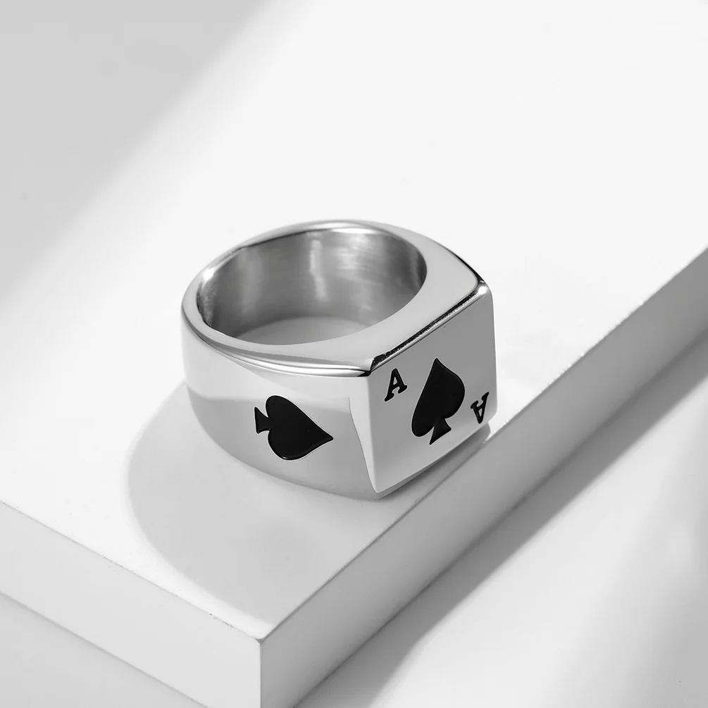 JHSL Big Large Heart Spade Ace Poker Rings for Men Silver Color Stainless Steel Fashion Jewelry Gift Size 7 8 9 10 11 12 5