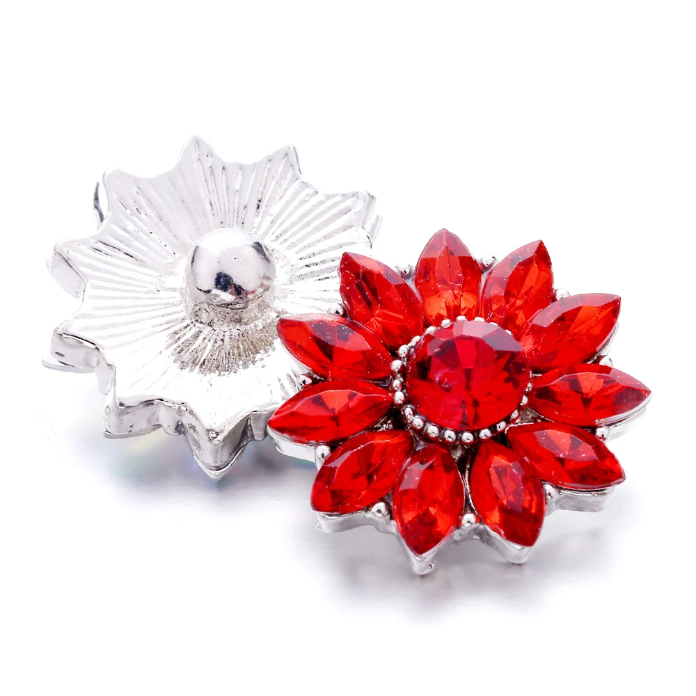 20pcs Colorful Crystal Rhinestone Flower 18mm Metal Snap Buttons Fit Snap Jewelry Bracelets Charms