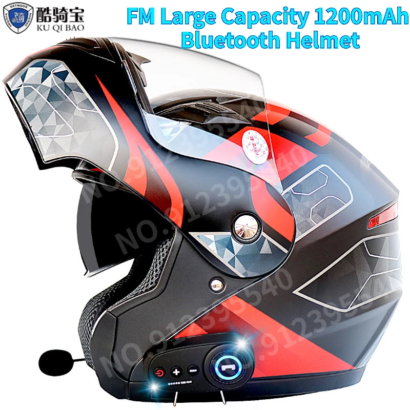

KUQIBAO motorcycle bluetooth helmet double lens uncovered helmet motorcycle helmet with FM large capacity 1200mAh flip helmet