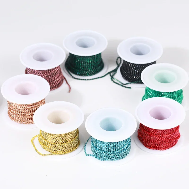 Vibrant Rhinestone Cup Chain with Colorful Base - Luxurious Sewing and Apparel Accessory