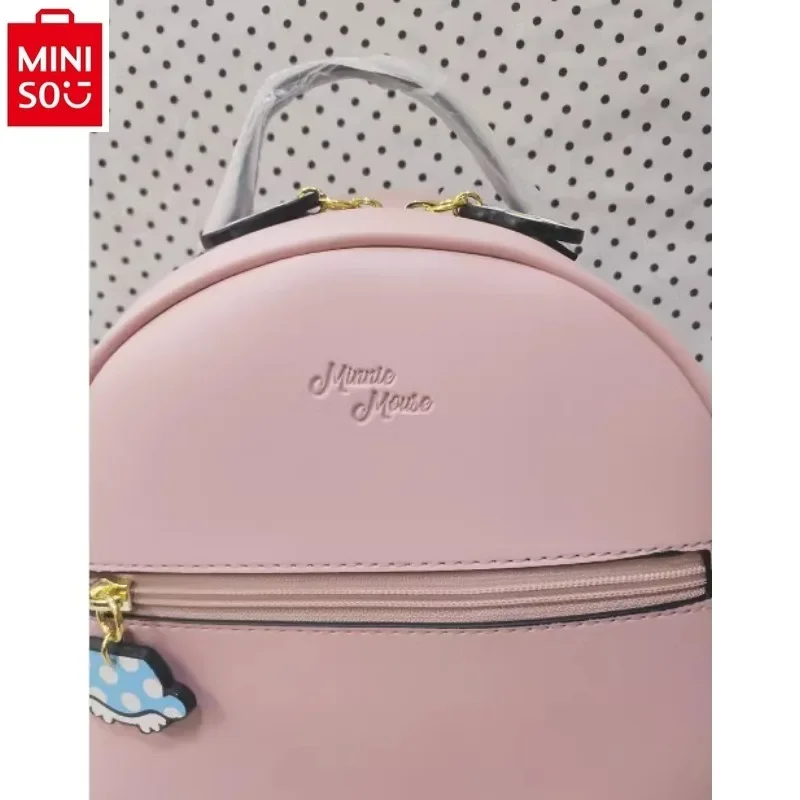 MINISO Disney Mickey Daisy High Quality PU Printed Women's Fashion Luxury Brand Large Capacity Storage Backpack