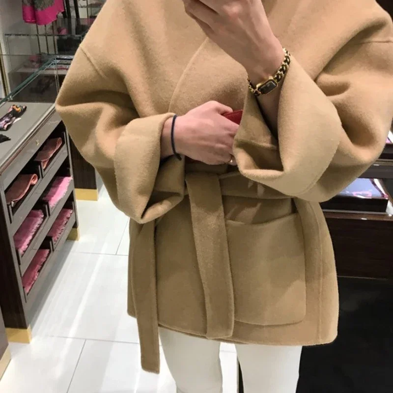 2024 Autumn Winter New Minimalist Elegant Thick Warm Woolen Coat Korea Style Plus Size Blends Wool Coats Feminino Lazy Overcoat