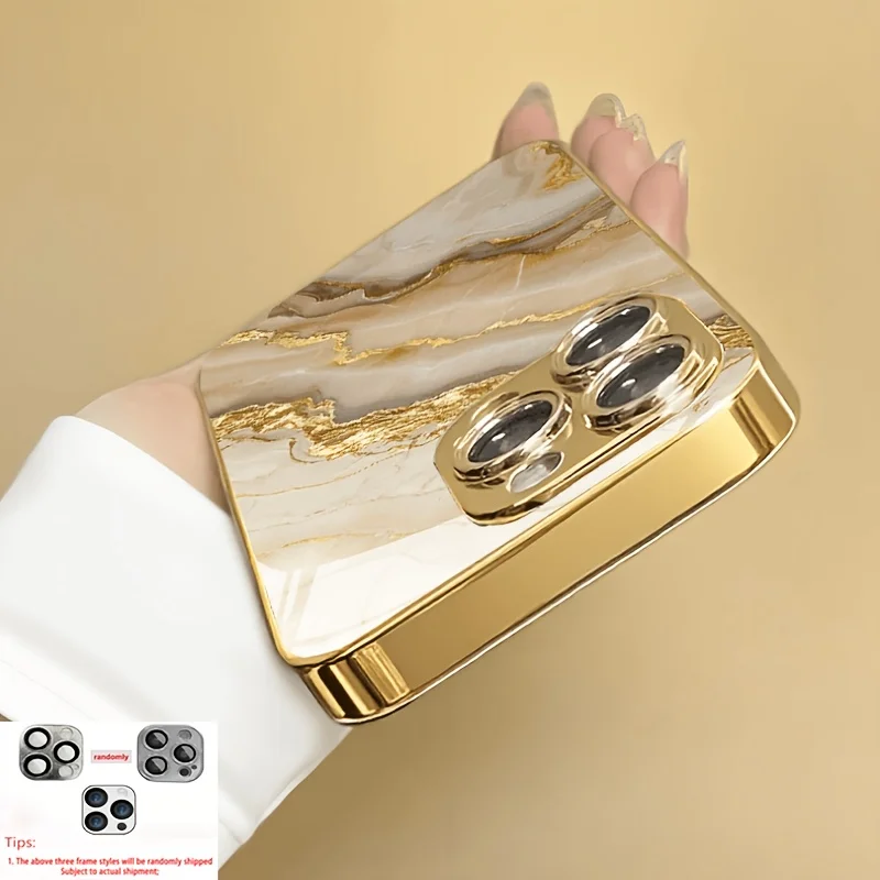 Gold Marble Stone Pattern Metallic Paint Glass Phone Case Cover