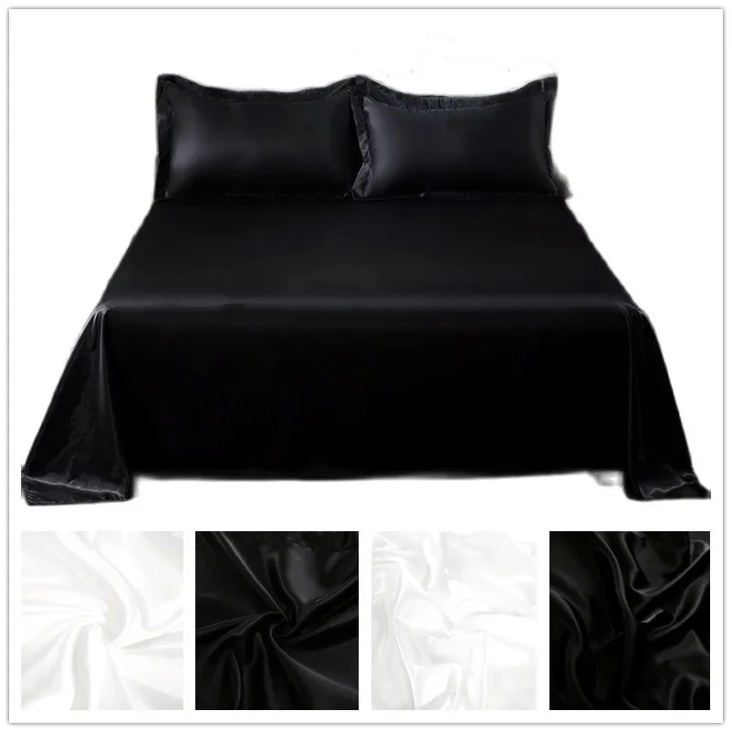 Bonenjoy 1 pc Bed Sheet for Summer Ice Cool Fabric Top Sheets Satin Smooth Flat Bed Sheet for Double Bedding (no pillowcase) 2