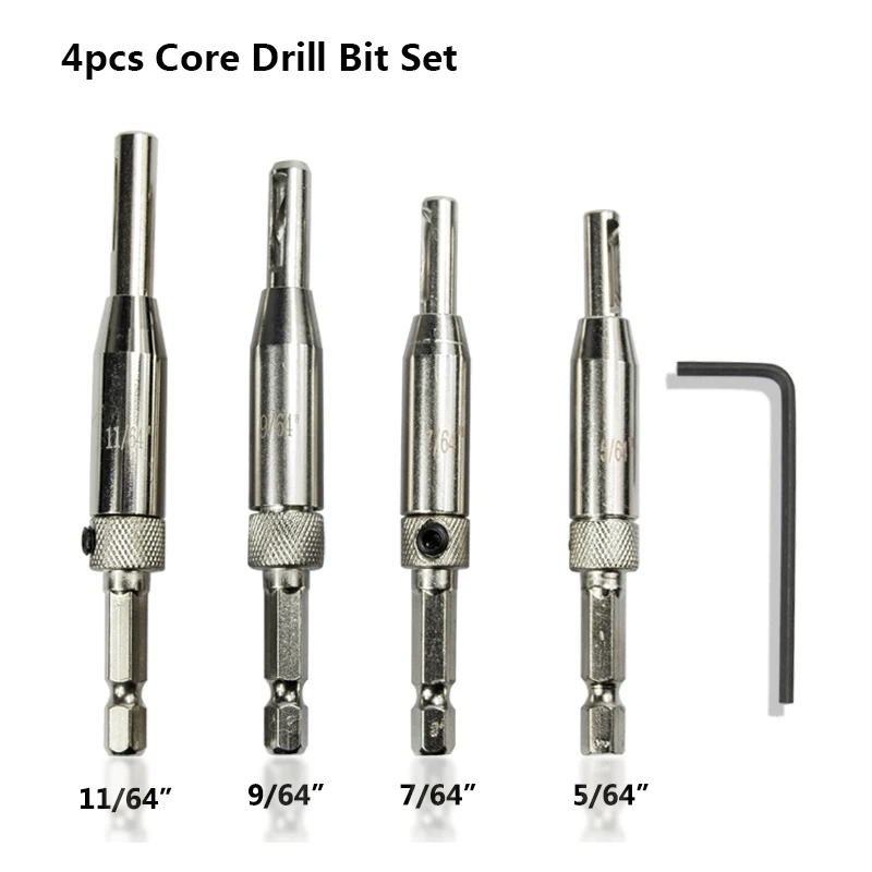 4pcs set hss self centering hinge drill bits set door cabinet 5 64 7 64 9 64 11 64 center drill bits dropshipping tool set a 1 Set Self Centering Hinge Drill Bit Door Cabinet Hinge Locating Hole Cutter Woodworking Tool HSS Center Drill Bit 5/64-1/4