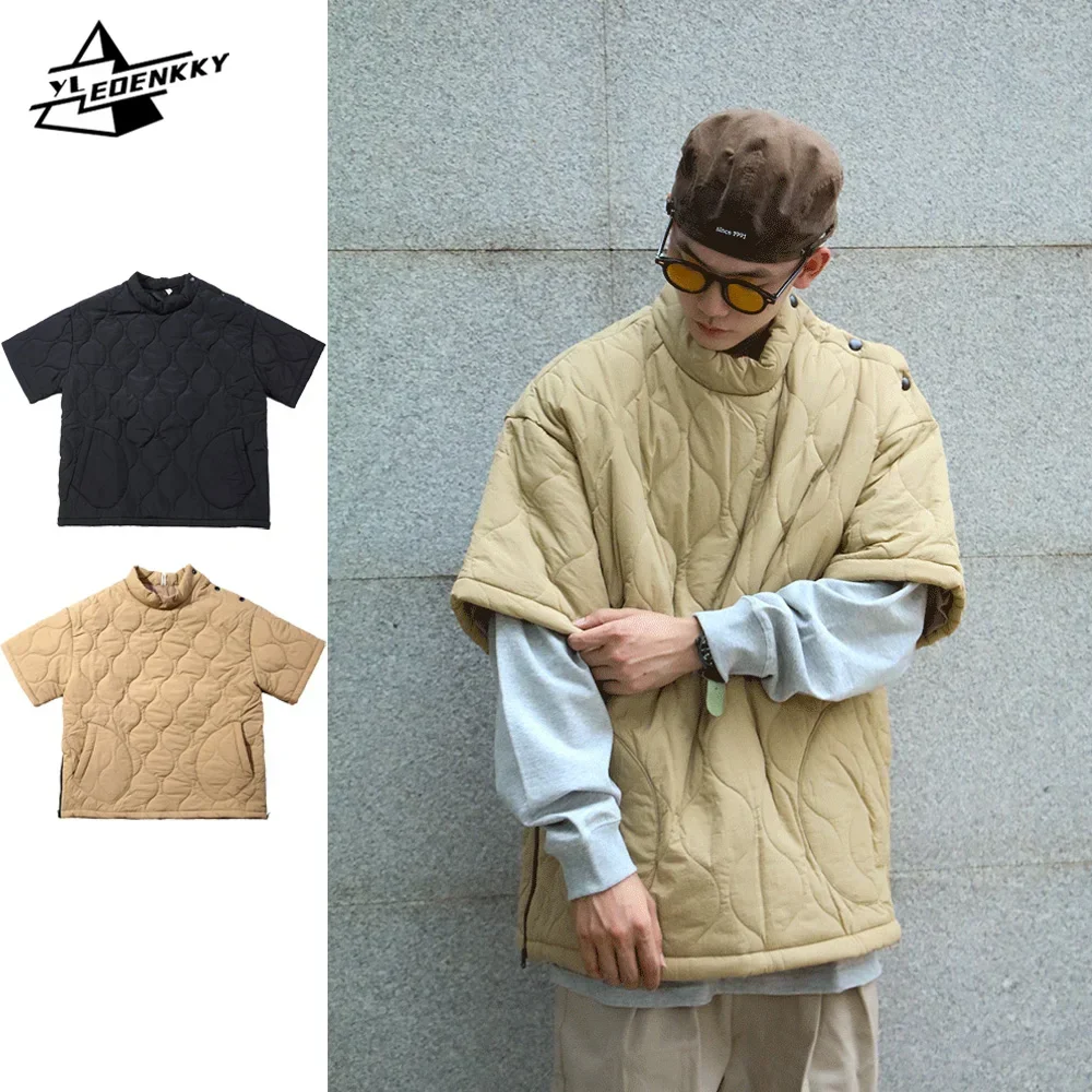 

Winter Short Sleeve Parka Men Women Vintage Calabash Quilted Cotton Pullover Amekaji Solid Color Loose Casual Thickened Jacket