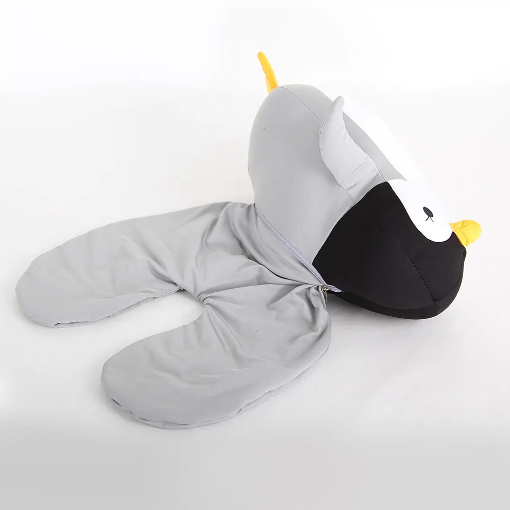 Cuscini da viaggio deformabili a forma di U cuscino per pinguini dell'aeroplano peluche cuscino per il collo cuscino per il pisolino dell'ufficio dell'auto cuscino per il collo 2 in 1