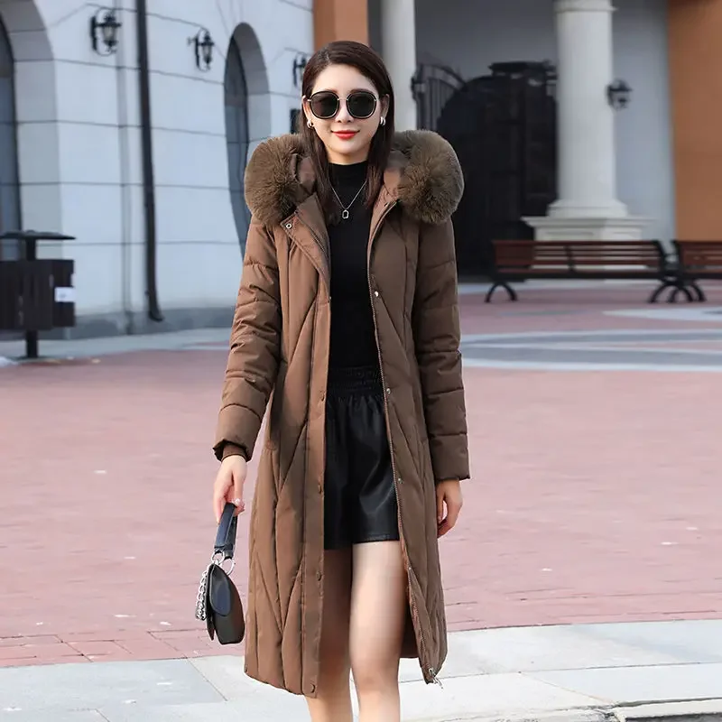 

Winter Long Coats Women New Cotton Parka Clothes XL-5XL Middle-aged Ladies Jacket Slim Thickened Warm Snow Outwear Coats