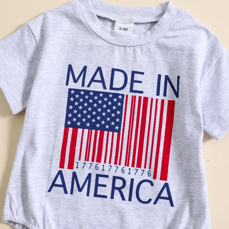 

Baby Boy 4th of July American Flag Romper Fashion Short Sleeve Round Neck Flag Bodysuit Newborn Playsuit