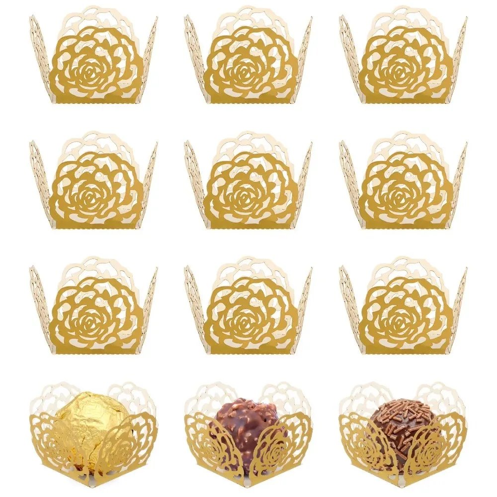 New 50pcs Chocolate Packing Chocolate Tray Paper Dessert Decor Rose Lace Candy Cups Hollow-Out Truffle Wrappers Party Cake Decorating Tools Cake Baking Tools Cake Making Tools