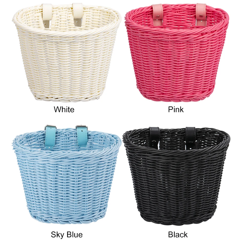 Bicycle Basket Rattan Woven Bike Storage Front Handlebar Basket Removable Waterproof Bicycle Pannier Basket Kid Bike Carrier Bag