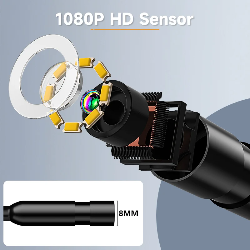 Industrial Endoscope 4.3'' IPS Screen HD1080P 8MM USB Camera 2M-100M Car Pipe Sewer Inspection Borescope 8LED 2600mAh Waterproof 4
