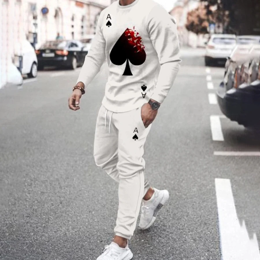 Man Tracksuit Sets Solid Color 3D Printed Long Sleeves Tshirt 2-piece Set Jogging Suit Designer Male Oversized Outfits Sportwear