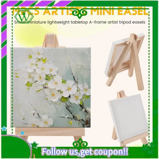 Reliable-14Pcs Mini Canvas And Easel Brush Set, Canvas 4X4 Inch, Pre-Stretched Canvas, Mini Painting Kit, Kids Painting Party 3
