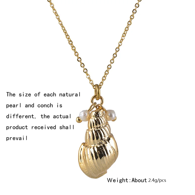 HuPo.HuTu. Neuer Modeschmuck für Damen, Weihnachtsgeschenk, Strand-Muschel-Anhänger, natürliche Muschel, 18 Karat vergoldet, Süßwasserperlen-Halsketten – Detail 3