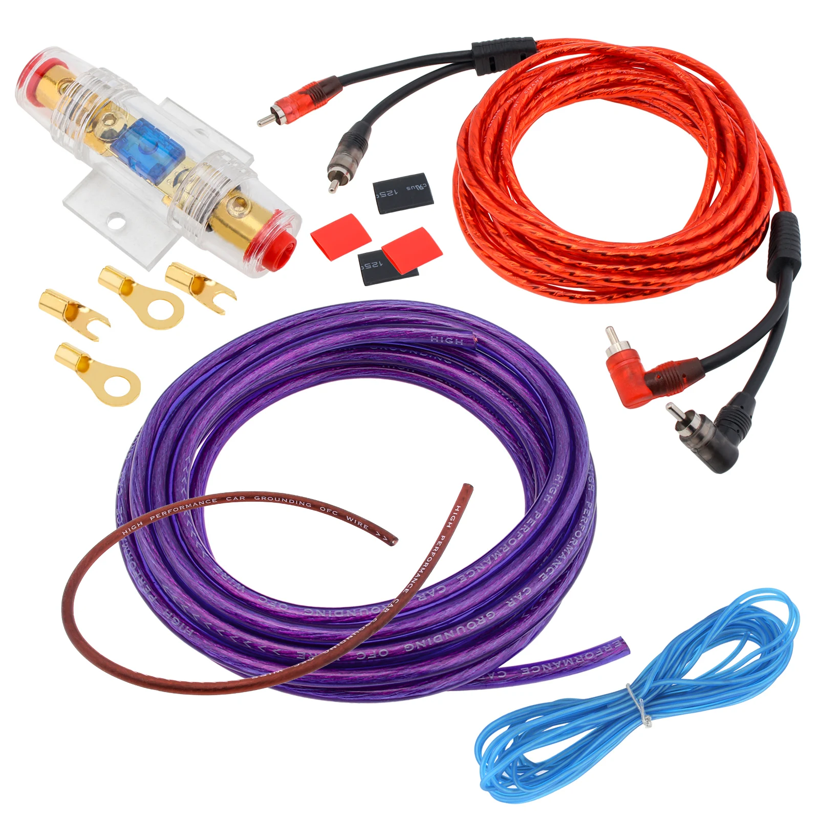 1 Set 8 Gauge Car Audio Amplifier Wiring Kit with Fuse Suit Purple Suoofer Power Amplifier AMP Installation Cable Kit