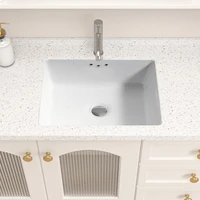 1pc 14 Inch Small Rectangle White Undermount Bathroom Sink, 13.78 x 12-inches Vanity Under Counter Lavatory Porcelain Ceramic Ba 1