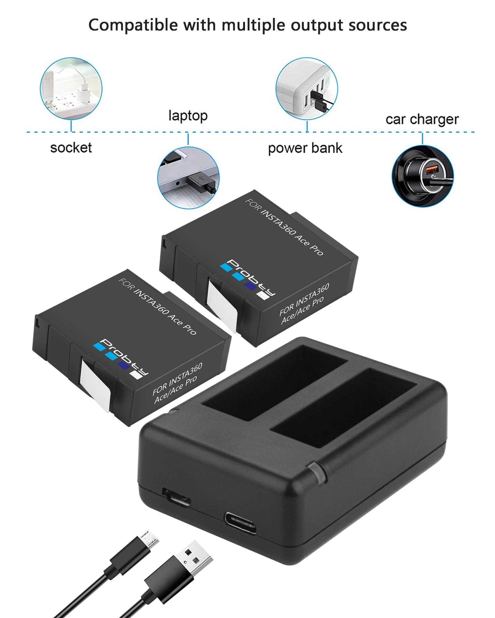 Action Camera Battery Charger 2200mAh For Insta360 Ace pro Replaceable Battery + LED Dual Charger For Insta360 Ace Pro Batteries