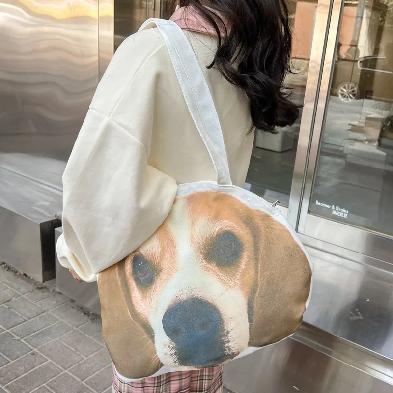 

Handbag 2023 new Japanese women cute puppy funny canvas bag Large capacity Tote bag women's bag shoulder bag