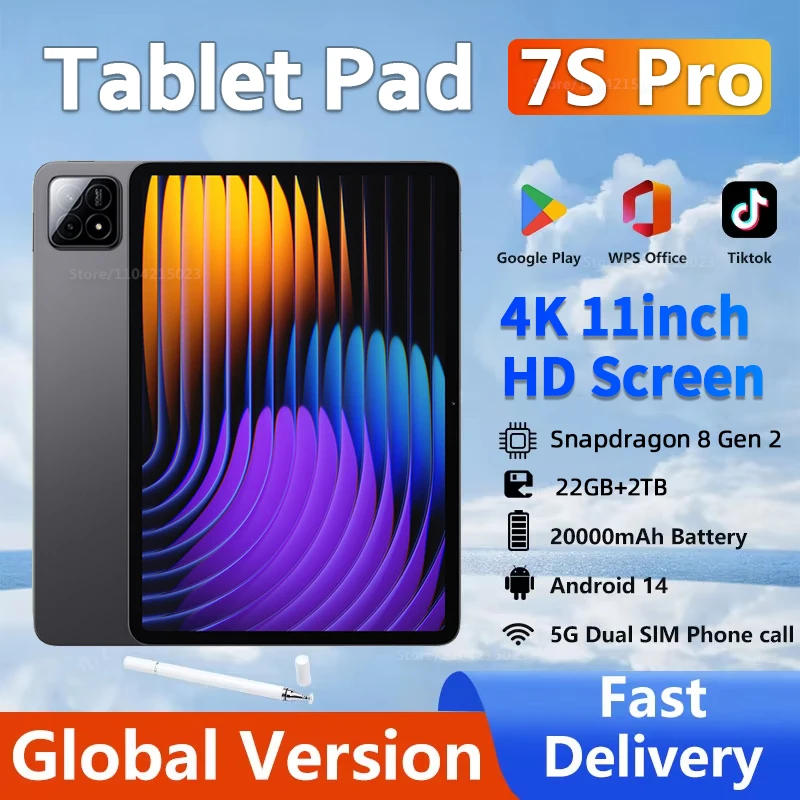 Original Global Version Pad 7S Pro Tablet Android 14 16GB 1TB 2TB Snapdragon 8 gen2 10Core Tablets PC 5G Dual WIFI HD PAD 7 Pro tablet pc