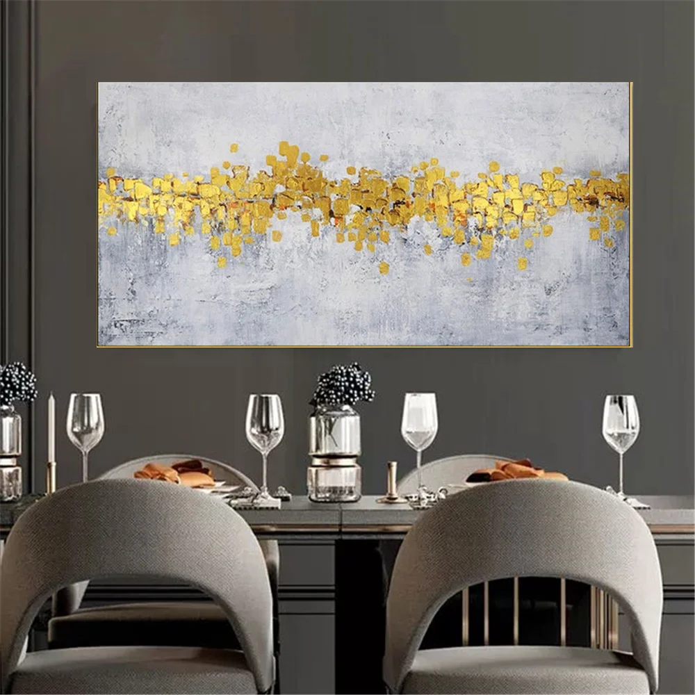 

High Quality Handmade Texture Gold Foil Mural Hanging Poster Canvas Abstract Oil Painting Modern Fashion Room Home Decoration