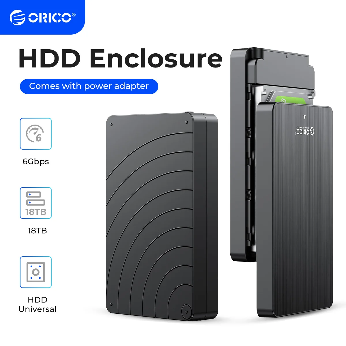Orico-caixa do Disco Rígido Externo Gabinete com Adaptador de Energia Sata para Usb c 6gbps 3.5 Hdd 12v