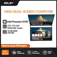 Double-Screen Laptop Intel N100 13.5+13.5 inch 9000 mAH 16GB DDR5 2TB SSD HD Camera 2256*1504 Windows 11 Lightweight Tablet