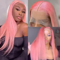 Perruque Lace Front Wig naturelle lisse rose, cheveux humains, couleur 613, 13x6 Hd, 36 pouces, pour femmes 3