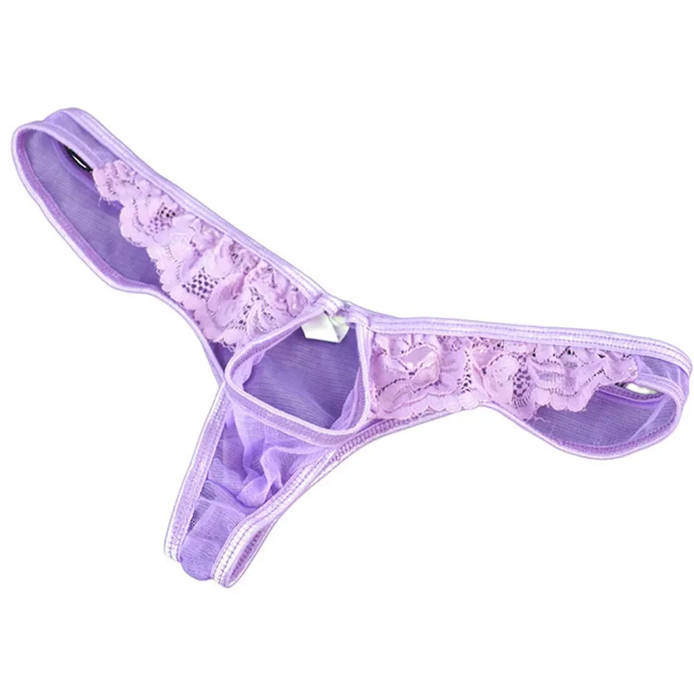 Hole Pouch Thong Lingerie Homme Sexy G String Ultra Thin Lace Panties Erotic Transparent Underwear Mens Low-rise Solid Sissy
