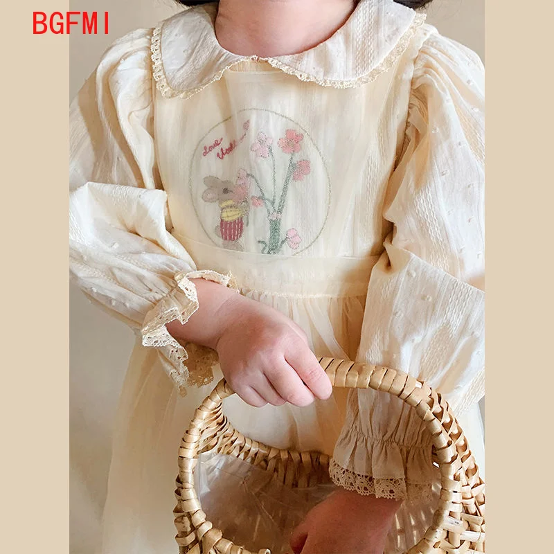 Girls Dress New Baby Kid Girl Spring Summer Dresses Collar Embroidered Yarn