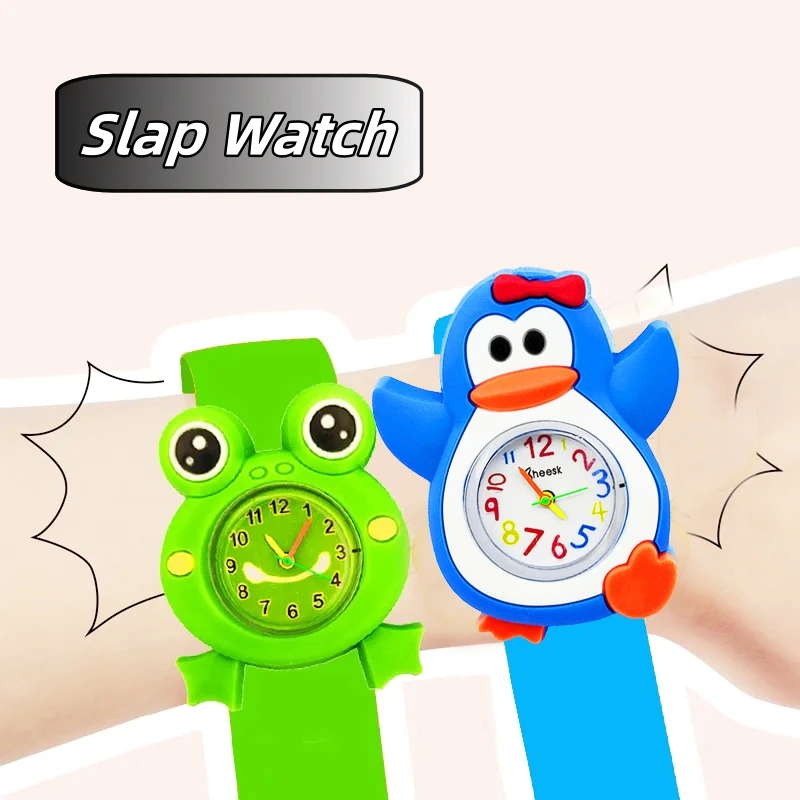 Cartoon Children Watches Baby Study Time Toy Bracelet Kids Slap Watch for Boys Girls Birthday Gift Clock （Free Stickers Battery） 3
