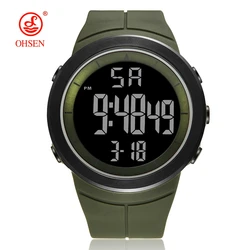 Red Digital Military Sport Watch - Waterproof Silicone Bracelet Men's Wristwatch with LED Display (Green - Black Screen)