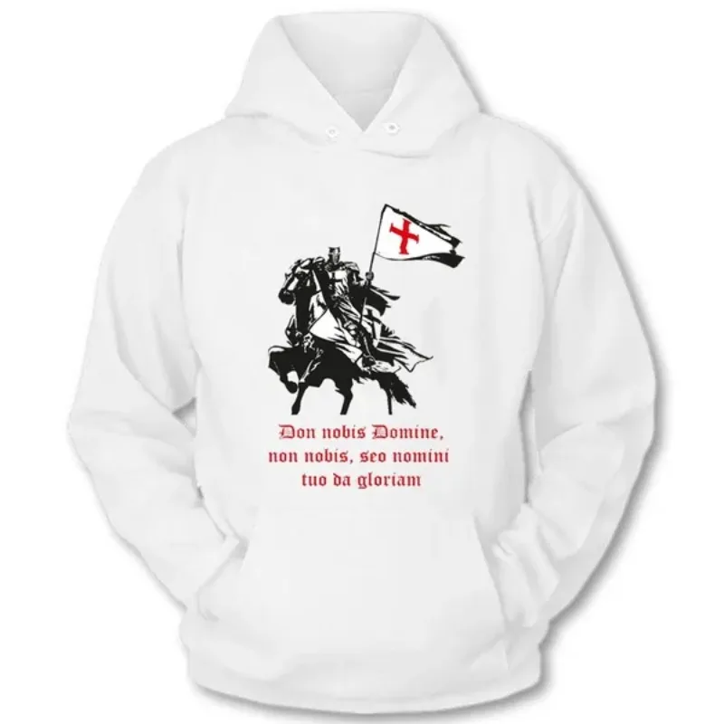 New Cool Knight Templar Don Nobis Domine Felpa Con Cappuccio Bianca Da Uomo In Poliestere Streetwear Streetwear Top Giacca Casual